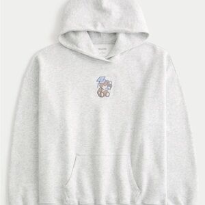 Hollister Oversized Grad Bear Graphic Hoodie Teddy Bear Bow Heather Gray M soft